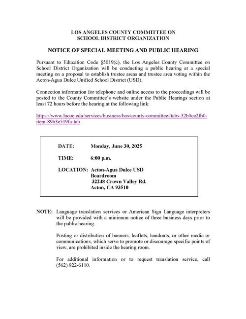 Special Meeting and Public Hearing